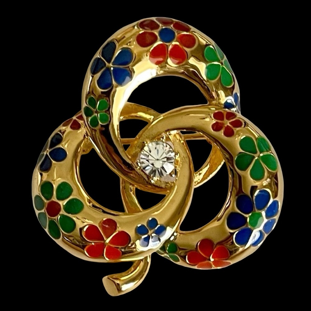 Vintage Joan Rivers Gold Plated Floral Clover Brooch - Picture 1 of 6